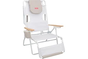 Flamingueo Silla Playa, Agujero Acolchado Cabeza y Brazos, Reclinable 5 Posiciones, Reposapiés y Reposabrazos Confort, Asas Mochila Fácil Transporte, 60 x 67 x 96 cm