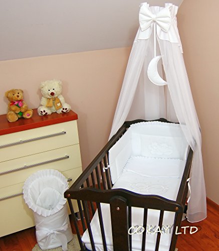 CANOPY drape with Free Standing HOLDER- to fit baby swinging crib/wicker basket/craddle (WHITE MOON)