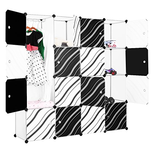 LANGRIA Stufenregal 16-Kubus Modular Lagerregal Kleiderschrank Garderobe mit Transluzenten Zebra Striped Türen Design für Kleidung, Schuhe, Spielzeug und Bücher - 2