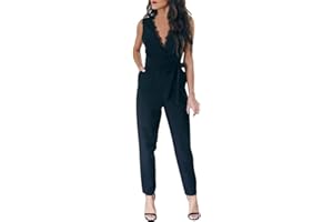 ITISME JEANSHOSEN ITISME Salopette Sarouel Femme Grande Taille Femmes U Cou sans Manches Dos Nu Côté Les Poches Bouffant Longue Combinaisons Sarouel Femme Romper Jumpsuit Combinaisons Courte Pantalon