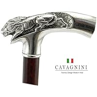 Bâton de marche, en bois et en étain couleur argent vintage noir ou canne Braun Cavagnini Italy