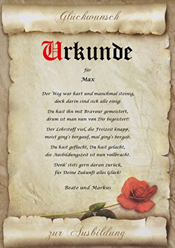 Urkunde persönliche Geschenk Karte zur bestandenen Ausbildung Azubi Prüfung Pergament div. A4 Papier Motive - 2