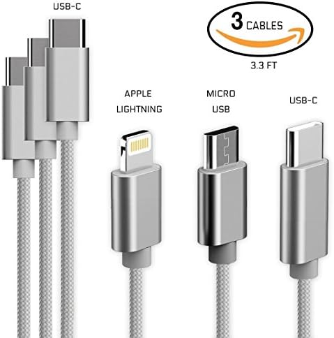 USB Type C to Lightning Cable, Male to Lightning Data Sync &amp; Charger Cord Connector Adapter 3.3FT, for Apple iPhone 8 Plus iPhone X iPad Pro New MacBook Pro 2017 (3 Cable Space Gray)