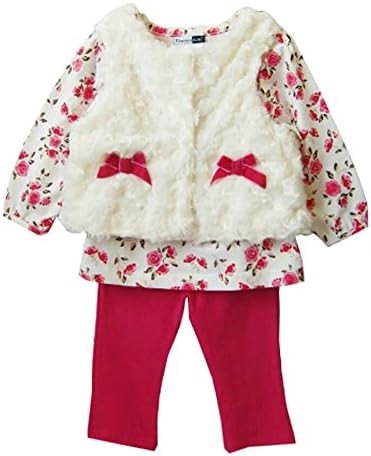Arrowhunt Baby Girls Floral Tops Leggings Vest 3pcs Outfit Clothes Set Rose