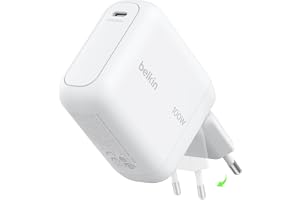 Belkin BoostCharge Laddare med USB C 100 W, Kompakt och Hopfällbar GaN-laddare, Snabbladdning med 100 W för iPhone 17, Samsun