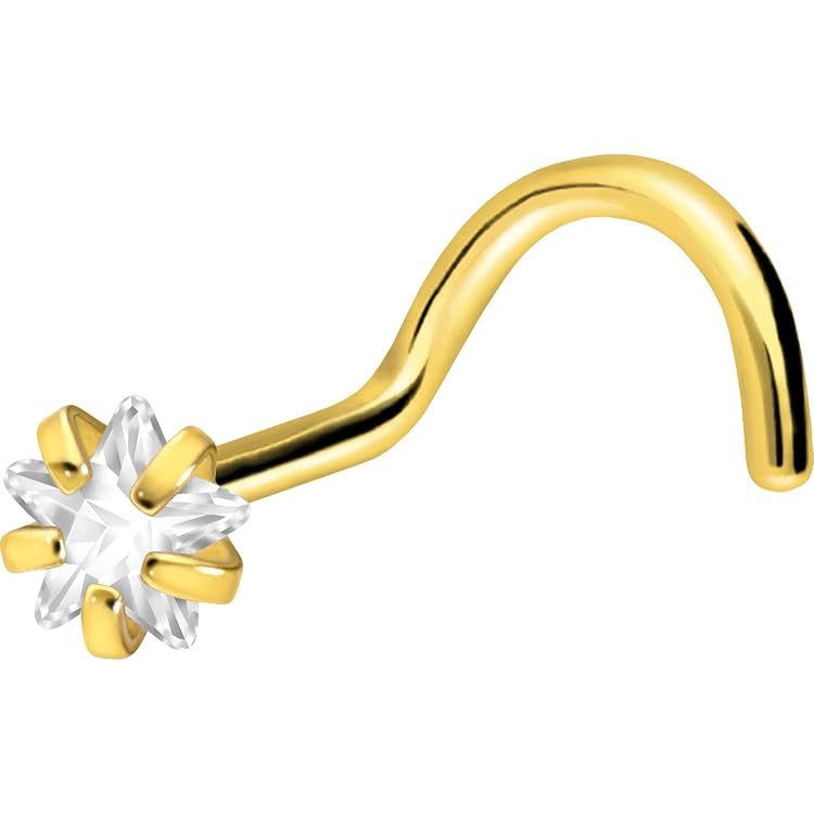 PIERCINGLINE Titan Nasenpiercing Spirale – Mit Kristallblume, 1 Mm Stärke, 6 Mm Länge