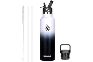 XACIOA Stainless Steel Water Bottle with Straw -for Hot/Cold Drinks 500/750/1000/ml Vacuum Insulated Leak Proof Water Bottle,BPA Free - with 2 Replacement lid and Straw Brush