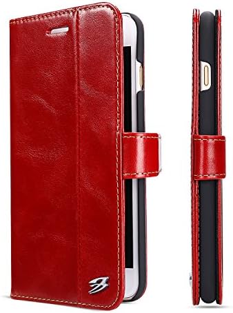 iPhone 7 Plus Cases,MS Jumpper[Genuine Leather Of Cowhide]Luxury Slim Protective Flip Case Gored And Card Slots Design With Stand Function For iPhone 7 Plus 5.5 Inch Kickstand Cover (Red)