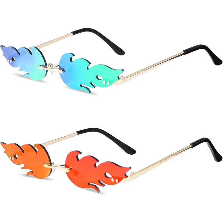 Fumanduo 2er-Set Wolken-Sonnenbrille – Randlose Disco-Brille Mit 2 Brillenbeuteln & -tüchern (Grau/Blau/Pink)