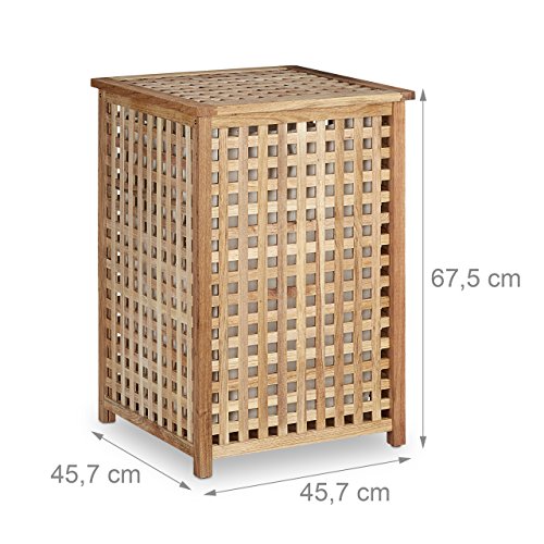 Relaxdays Wäschesammler Walnuss Wäschetruhe mit Deckel HBT 67,5 x 45,7 x 45,7 cm Wäschesortierer Wäschekiste Wäschebox Holz mit Leinensack Wäschekorb mit Wäschesack fassungsvermögen 75 L, natur - 3