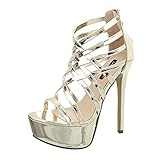  Ital-Design High Heel Sandaletten Damen-Schuhe High Heel Sandaletten Pfennig-/Stilettoabsatz High Heels Reißverschluss Sandalen & Sandaletten Gold, Gr 39, Xk-0035-