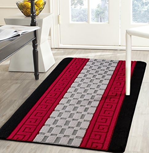 Online Bedding Store Non Slip,Machine Washable Beautiful Multi colours Rugs (Small – Large) (50cm x 80cm, Black_Red_Grey)