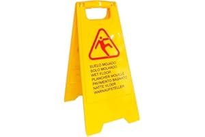 Paluplus Cartello di Avviso Pavimento Bagnato, Misura 30x38x59 cm, Segnale di Avvertimento Giallo Pieghevole, Scritta Multilingue -3718F