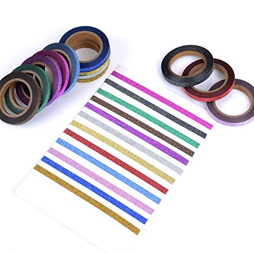 Outus 24 Stück Washi Band Handwerk Band Glitter Tapes Art Tapes Masking Tape für Kunst Handwerk und DIY, 12 Farben - 7