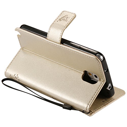 Schutzhülle für Samsung Galaxy Note 3 Golden, TOCASO Ultra Thin PU Leder Flip Cover Tasche Ledertasche Handytasche Hülle für Samsung Galaxy Note 3 Buchstil Handyhülle Protective Case Etui Bumper Schale Wallet vollständig schützende Design Katzen und Baum Schmetterling mit Magnetverschluss Ständerfunktion ID Karte Slots Pouch Soft Silikon Backcover Rückseite shell kunstlederhülle + Schwarz Stylus Pen - 7