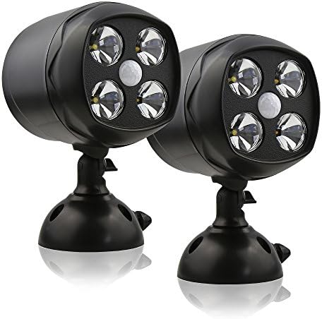 Wireless LED Spotlight,Aityvert 4 LED 600 Lumen PIR Motion Sensor Super Bright Light,IP65 Waterproof Outdoor Indoor Security Wall Light Lamp Bettery Powered for Home Garage Patio Entrance Garden Yard Black 2 Pack