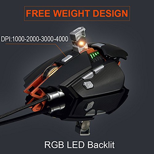 lexonelec   Rat  n Gaming AJAZZ GTX Wired Retroiluminado RGB LED respiraci  n 4000DPI ajustar juego de peso adicional USB   ptico rat  n para gamer de metal Panel   7  botones para PC port  til ordenador