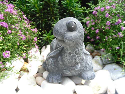 Steinfigur Schildkröte, Gartenfigur Steinguss Tierfigur Basaltgrau - 2