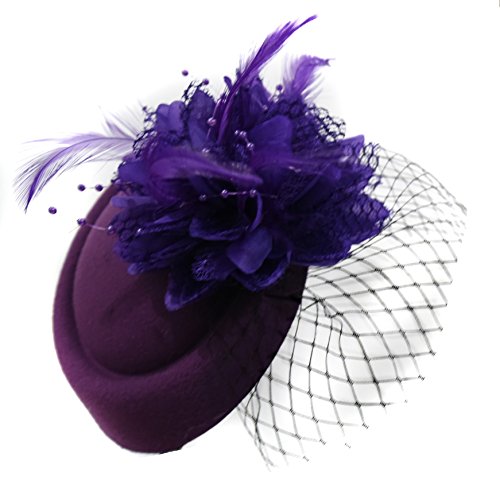CaprilitePillbox Fascinator Hat for Women Weddings Bird Cage Veil Clip