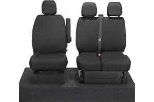 UK Custom Covers SC188B Tailored Heavy Duty Waterproof Front Seat Covers (Split Passenger Base NO Folding Middle Seat) Black - Compatible With Vauxhall Vivaro Double Cab 2014-2019