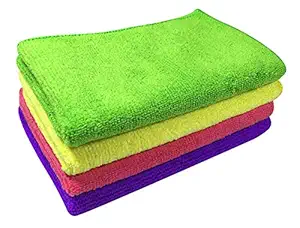 SHLOKY Microfiber Cloth - 4 pcs - 40x40 cms - 340 GSM Multicolor - Thick Lint & Streak-Free Multipurpose Cloths - Automotive Microfibre Towels for Car Bike Cleaning Polishing Washing & Detailing