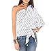 Produktbild Yalatan Damen Art und Weise gestreiftes Hemd Ein Schulter V-Ansatz halber Hülsen Knopf