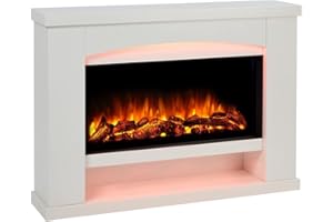 ENDEAVOUR FIRES AND FIREPLACES Endeavour Fires Duggleby 48" Electric Fireplace Suite with Realistic Flame & Log Effect Fire, 13-Colour LED Lighting, Remote Control, Off-White Surround & Hearth