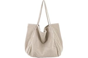 Funtlend Umhängetasche Damen Groß Handtasche Schultertasche Cord , Crossbody Tasche Einkaufstasche Shopper-40*40*23cm (Beige)