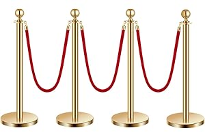 VEVOR Poteau de guidage, 4 pcs, barrière de balisage pour contrôle de foules, avec base creuse, 3 cordes velours rouge et poteaux dorés en acier inoxydable, pour file d'attente en public, hôtel, fête
