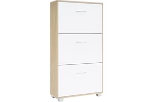 ‎CASARIA Casaria® Schuhschrank für 18 Paar Schuhe Schmal 115x60x25cm 3 Klappen Hoch Holz Geschlossen Kippsicherung Flur Diele Schuhkipper Schuhkommode Eiche Weiß