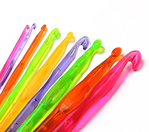 Luxbon 9 Stück Häkelnadel Nadelset Crochet Hooks Stricknadeln aus bunt Acryl verschiedene Farben Größen 3mm – 12mm - 5