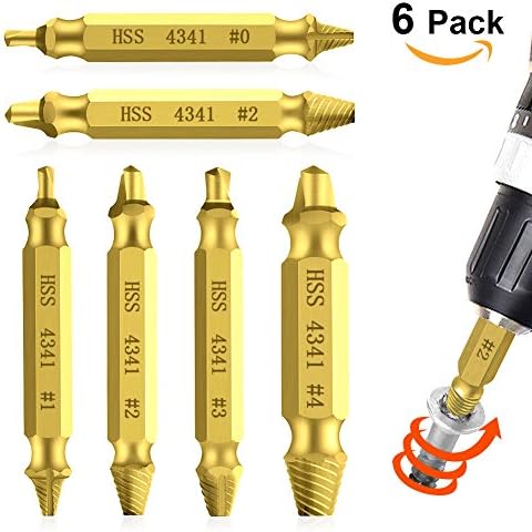 Amteker Damaged Screw Remover, Damaged Screw Extractor - Easily Remove Stripped or Damaged Screws - Made from H.S.S. 4341# for Removing Broken or Damaged Screws, Set of 6 (Gold)