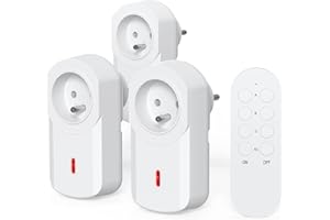 SURNICE Prise sans Fil avec télécommande, Prises Télécommandées Programmable, Portée en Champ Libre 40 m, 230V, 1000 W,Blanc, All on/Off, certifié CE