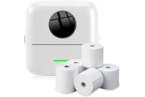 NK Impresora Fotográfica Portátil con 5 Rollos de Papel Térmico - Mini Impresora Térmica Inalámbrica para Móvil, Cable USB, Compatible con iOS y Android, Color Blanco