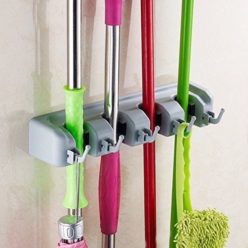 KirinStores (TM 4 Posiciones montado en la Pared Mop Cepillo Organizador de Escoba Hanger Almacenamiento Accesorio de Herramienta