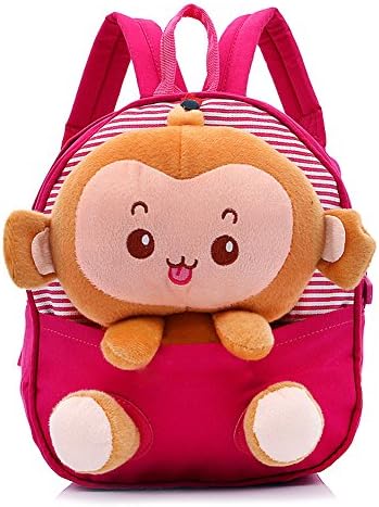 Flyskying Cartoon Little Monkey Kids Backpack Canvas Baby Boy Girls School Bag (Pink)