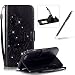 Produktbild iPhone 6S Plus Hülle Lanyard Leder Brieftasche Case,iPhone 6 Plus Strap Schutztasche Leder Hülle,Herzzer Prämie Bling Glitzer Diamanten Einfarbig [Schmetterling Blätter Geprägte Geschnitzte] PU Leder Geldbörse Bookstyle Magnet Kartenfach Schutzhülle Tasche Leder Handyhülle Case Cover für iPhone 6 Plus/6S Plus 5.5 Inch + 1 x Frei Schwarz Handy Halterung Ständer + 1 x Frei Schwarz Touch Pen Stift Stylus - Schwarz