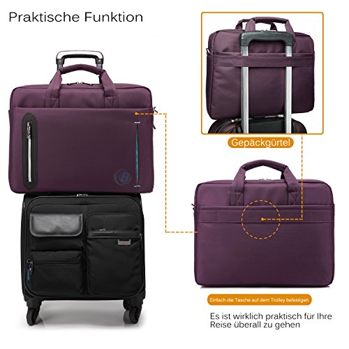 CoolBELL 17,3 Zoll Laptop Tasche mit Riemen mehrfachfach Messenger Bag Nylon Aktentasche für Männer / Damen,Violett - 2