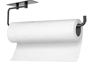 NileHome Paper Towel Holder Kitchen towel hook toilet SUS304 stainless steel roll paper holder Hotel toilet roll paper holder Kitchen toilet paper holder with 3M adhesive and screw bag - black
