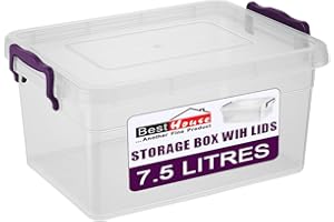 BEST HOUSE ANOTHER FINE PRODUCT Best House Plastic Storage Boxes Bins with Lids - Pack of 1 - Heavy Duty, Stackable Clear Storage Container Use for Home, office, Kitchen, Toys and Goods (7.5 Litres)