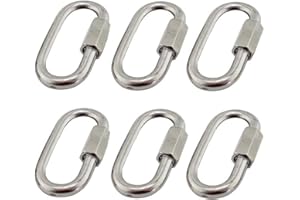 BuxiuGK 6 Stück Schraubkarabiner Karabiner M5/0.2",304 Edelstahl Heavy Duty D-Form Quick Link mit Verschraubung Verschluss Verriegelungsclips Kletterhaken für Camping