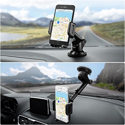 KFZ Handyhalterung Auto in Armaturenbrett / Windschutzscheibe, Universal smartphone halterung auto mit Gel-Auflage und Teleskoparm, 2-in-1 Handyhalter fÃ¼rs Auto fÃ¼r iPhone Samsung HTC Huawei usw, Navi, GPS (Schwarz)