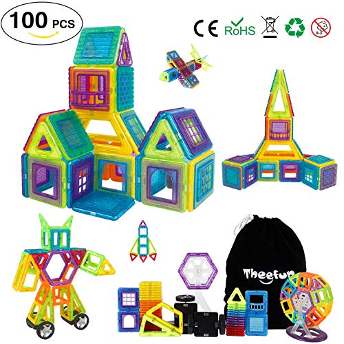 Theefu® Bloques de Construcción Magnéticos Set Arco Iris con 100 Piezas Inspira Set Estándar de Construcción - Juguetes Creativos y Educativos  Bolsa de Almacenamiento