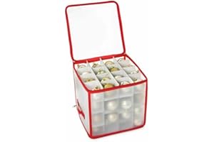 FIND A SPARE Christmas Ornament Storage Box with 64 Compartments Durable Bauble Organizer with Adjustable Dividers & Carry Handles Protects Holiday Decorations from Dust & Damage