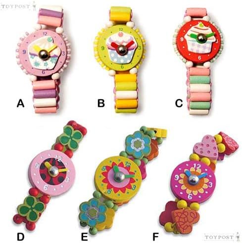 Cupcakes &amp; Flowers, Wrist Watch, Wooden Toy Watch, Various Designs