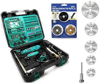 Homdum Mini Rotary Die Grinder combo - 350 Modes combo kit - 175 Pc of Accessories + 2 Die Grinders + 6 Pcs Mini HSS Circular Saw Blade + 3 PCs Mini Multi Circular Saw Blade