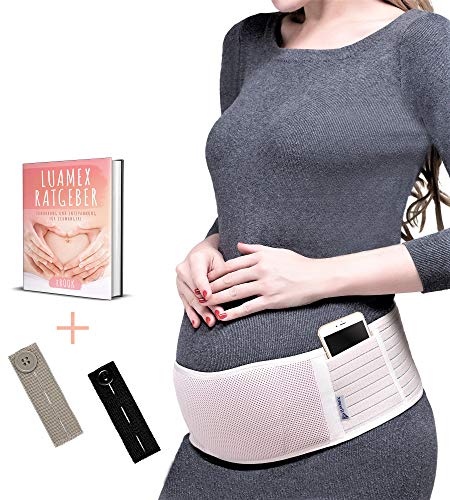 Preisvergleich Produktbild Luamex Neuheit - Schwangerschaftsgürtel verstellbar mit Taschen - Bauchgurt für Schwangere - Bauchstütze verringert Bauch- und Rückenschmerzen inkl. eBook