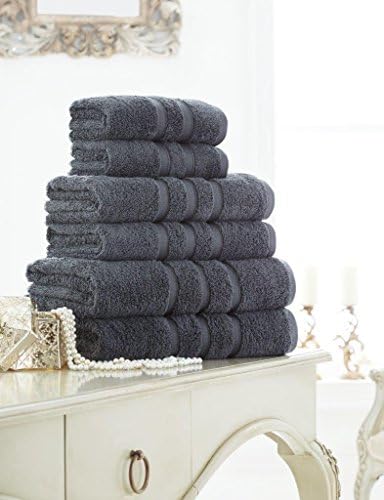 Y3M New Premium 6 Piece Zero Twist Towel Set: 2 Bath Towels, 2 Hand Towels and 2 Washcloths - Cotton - Hotel Quality, Super Soft and Highly Absorbent Charcoal