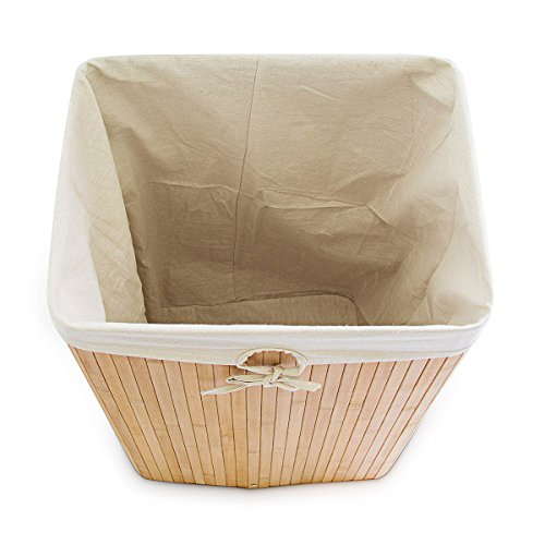 Relaxdays Wäschekorb Bambus H x B x T: ca. 65,5 x 43,5 x 33,5 cm faltbare Wäschetruhe rechteckig mit einem Fassungsvolumen von 83 L mit Wäschesack aus Baumwolle zum Herausnehmen als Wäschepuff, natur - 5