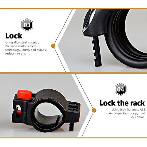 Fahrradschloss, Fozela LED Fahrrad Kabelschloss Rahmenschlösser Sicherheitsschloss mit 4 Stelliger Zahlenkombination Kinderschloss